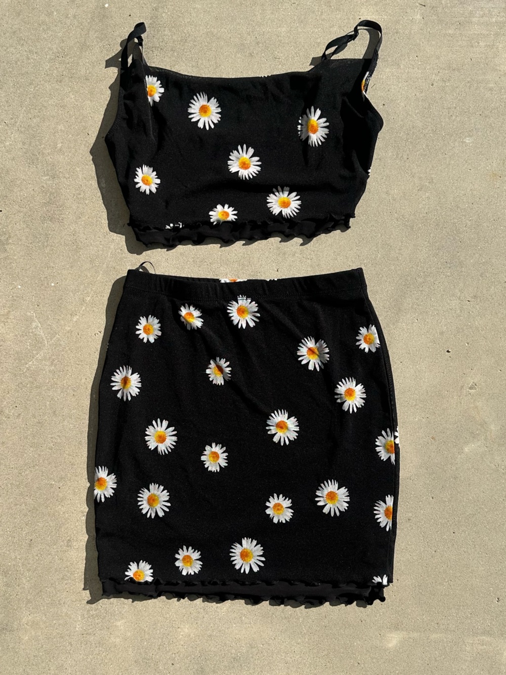 Lovely Day Black Floral-Trim Two-Piece Set